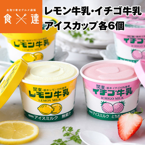 【直送品】レモン牛乳・イチゴ牛乳カップ各6個